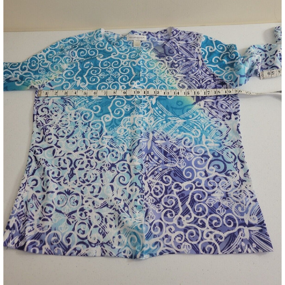Christopher & Banks Cardigan Blue Floral beaded studs Long Sleeve Top Size Large - Picture 4 of 12